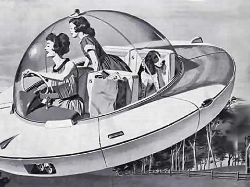 retro futuristic flying car